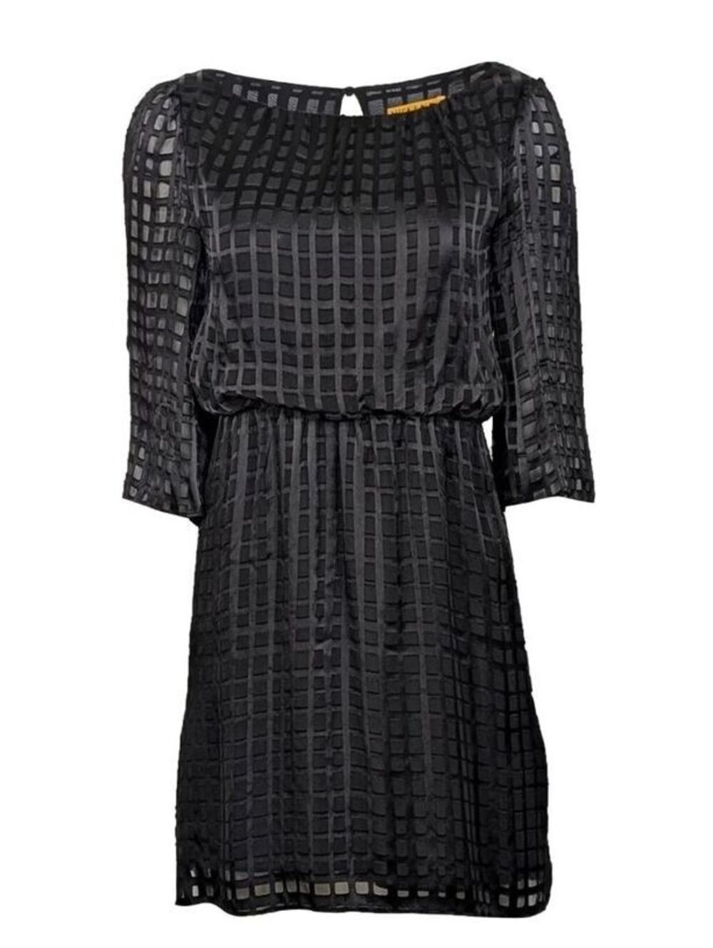 Size M - Alice + Olivia Black Silk Blend Semi Sheer Windowpane Dress